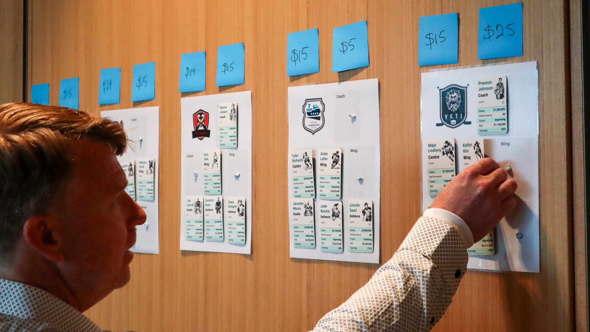 Close-up of player cards on the wall during Franchise Face-Off